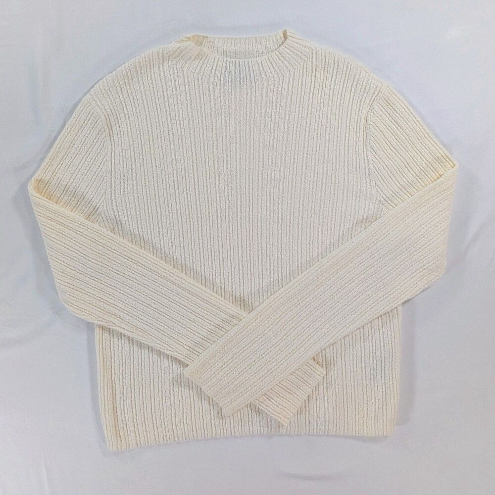 Cozy Oversized Old Navy Women Large Ivory Soft Ribbed Crew Neck Sweater